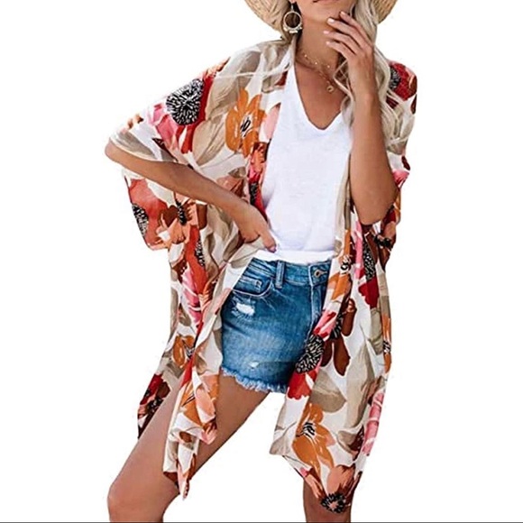 Other - Floral Print Kimono Cardigan Loose Cover Up